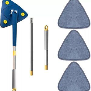 Triangle Mop with Adjustable 52" Long Handle - 360° Rotatable Multi-Purpose Clea